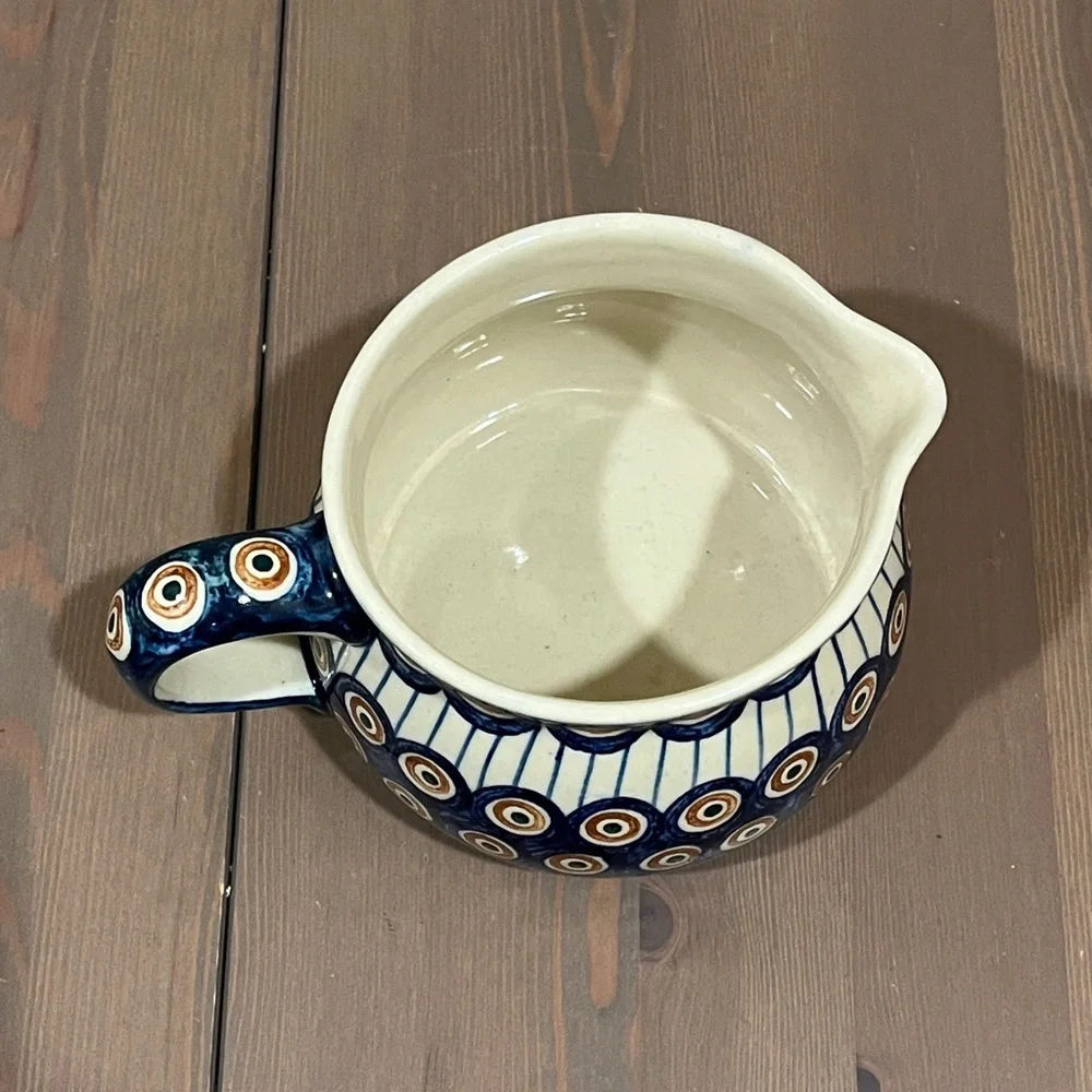Williams Sonoma Polish Pottery Pitcher Jug Boleslawiec Ceramic Folk Art Peacock